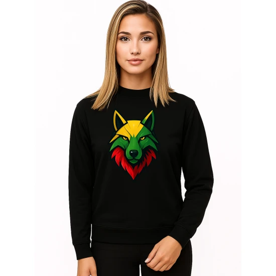 Sieviešu melns džemperis bez kapuces „Vilks“ Džemperi ar uzrakstiem