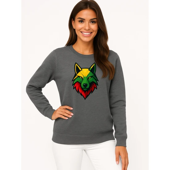 Sieviešu pelēks džemperis bez kapuces „Vilks“ Džemperi ar uzrakstiem