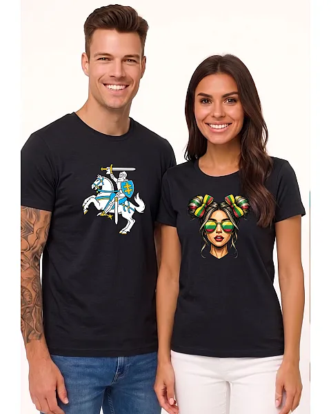 Black T-shirt Set: Vytis and Lietuvaitė