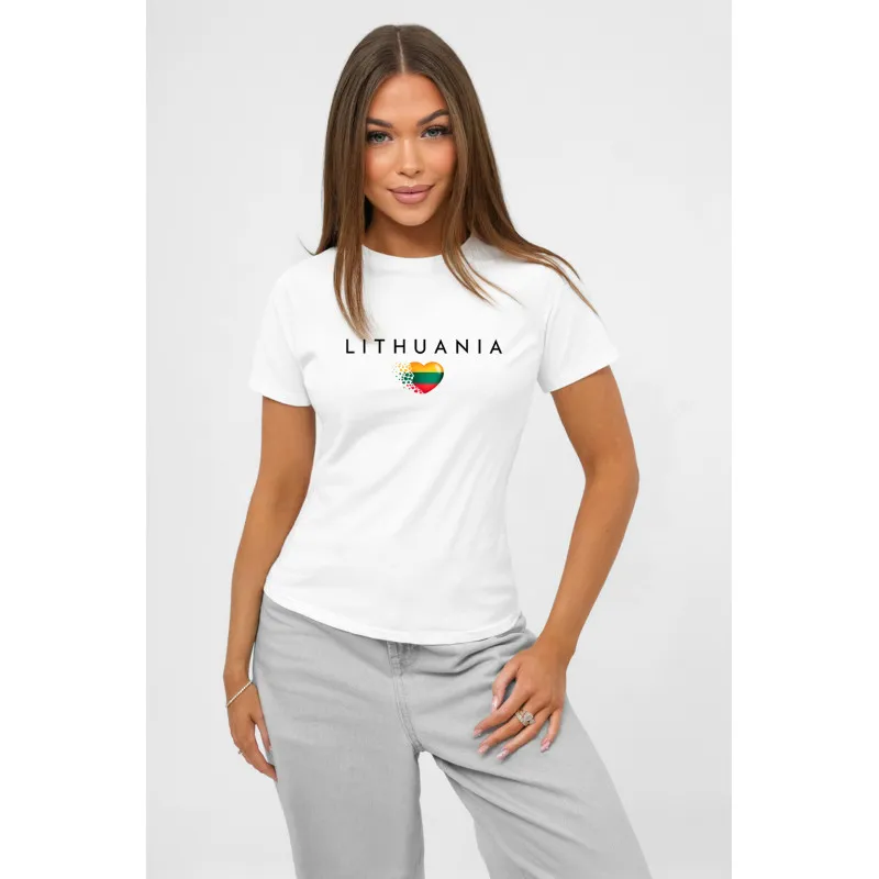 Sieviešu balts T-krekls „Lithuania“ (melns)