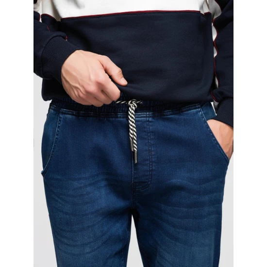 Vīriešu tumši zili džinsi ar savelkamu vidukli Patrick