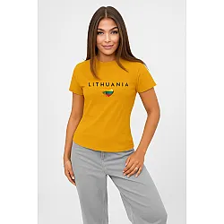 Sieviešu spilgti dzelteni T-krekli „Lithuania“ (melnā krāsā)