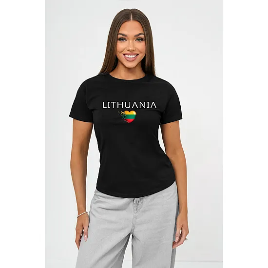 Sieviešu melnā T-krekls „Lithuania“ (balts)