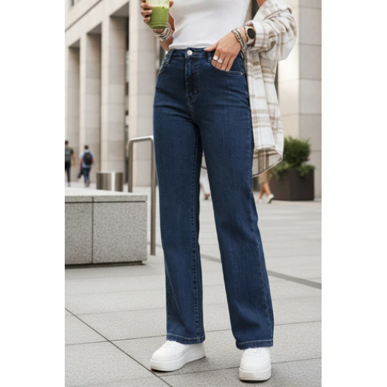 Sieviešu džinsi ar augstu vidukli tumši zilā krāsā Lind Džinsi un bikses