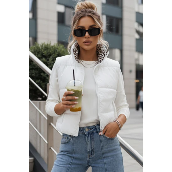 Sieviešu balta divpusējā veste Puff Sieviešu vestes
