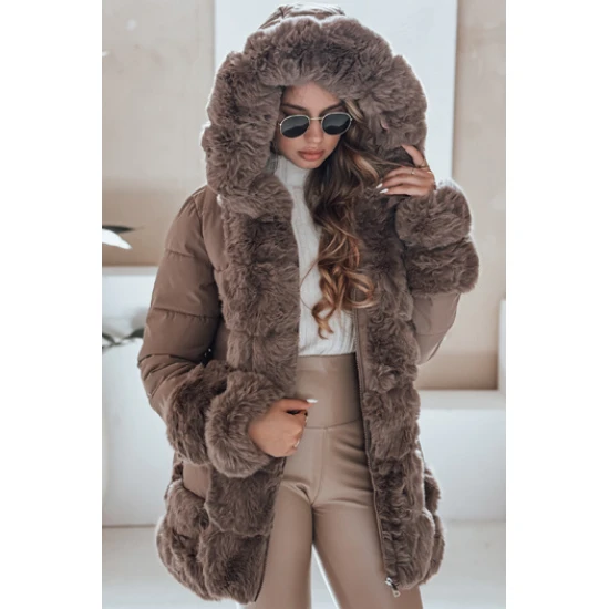 Sieviešu brūna jaka ar kažokādu City