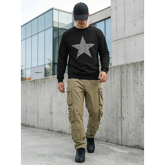 Vīriešu melns džemperis ar kapuci Star Džemperi ar uzrakstiem