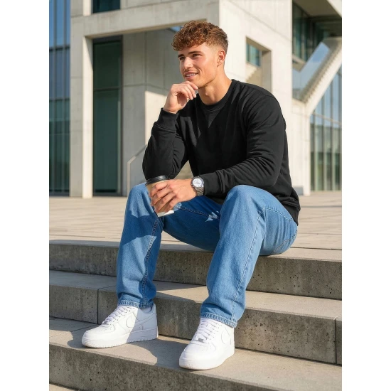 Vīriešu melns džemperis ar kapuci Tērauds Džemperi bez kapuciņiem