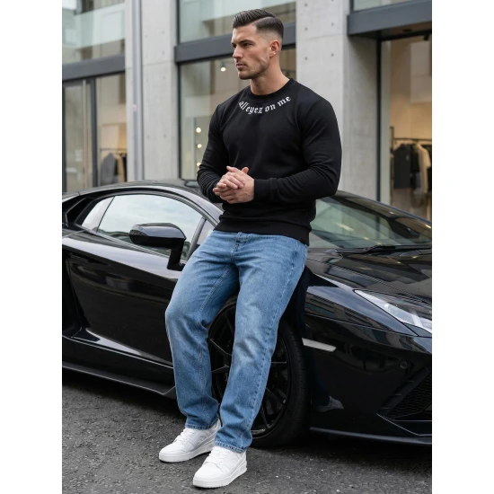 Vīriešu melns džemperis All eyes on me O/P2027Z