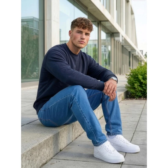 Vīriešu tumši zils džemperis ar kapuci Tērauds Džemperi bez kapuciņiem