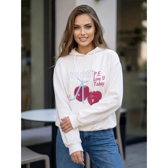 Sieviešu balts džemperis Šodien Džemperi ar kapuci