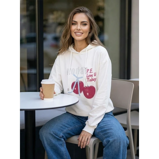 Sieviešu balts džemperis Šodien Džemperi ar kapuci