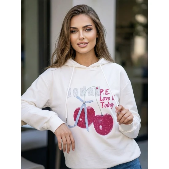 Sieviešu balts džemperis Šodien Džemperi ar kapuci