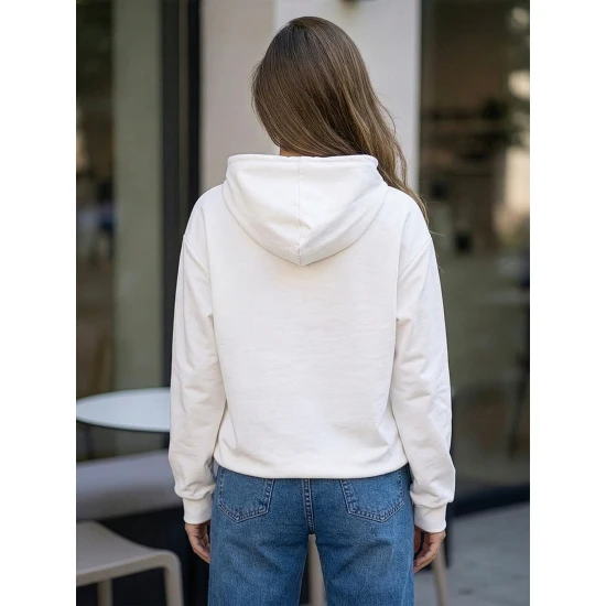 Sieviešu balts džemperis Šodien Džemperi ar kapuci