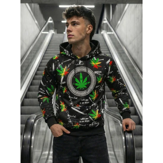 Vīriešu melns džemperis ar daudzkrāsainu apdruku Kanna O/B267