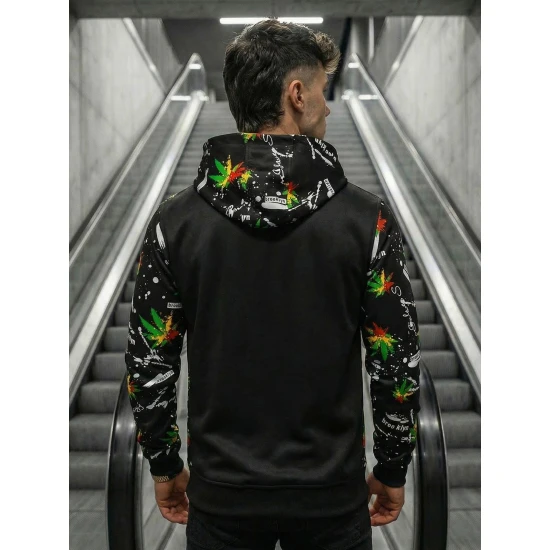 Vīriešu melns džemperis ar daudzkrāsainu apdruku Kanna O/B267