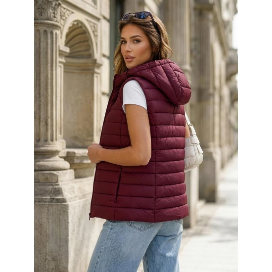 Sieviešu bordo krāsas veste ar kapuci Senti Sieviešu vestes