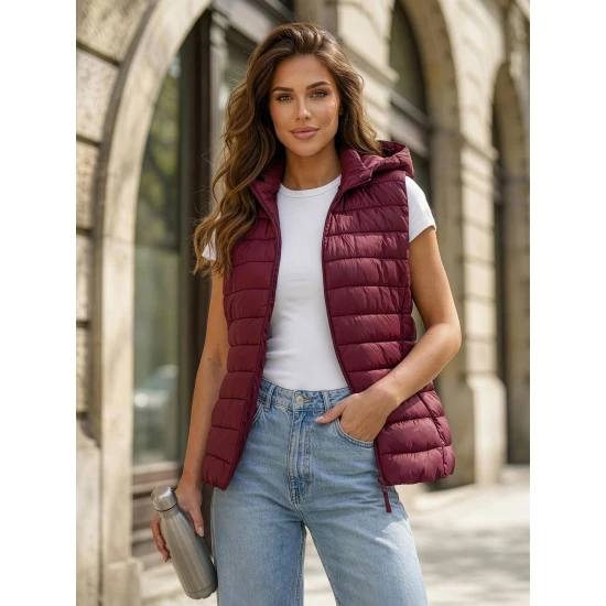 Sieviešu bordo krāsas veste ar kapuci Senti Sieviešu vestes