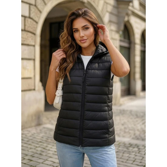 Sieviešu melna jaka ar kapuci Senti Sieviešu vestes