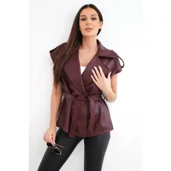 Sieviešu bordo krāsas ādas veste „Ringo“
