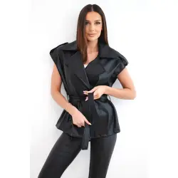 Sieviešu melna ādas veste „Ringo“