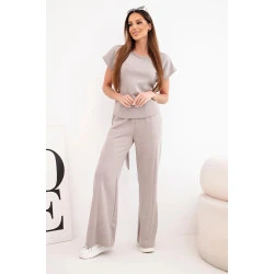 Sieviešu brūns komplekts ar platām biksēm Floren