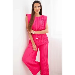 Sieviešu spilgti rozā plisēts komplekts Nici