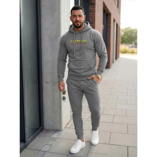 Vīriešu tumši pelēks komplekts ar kapuci Lietuva Vīriešu uzvalki