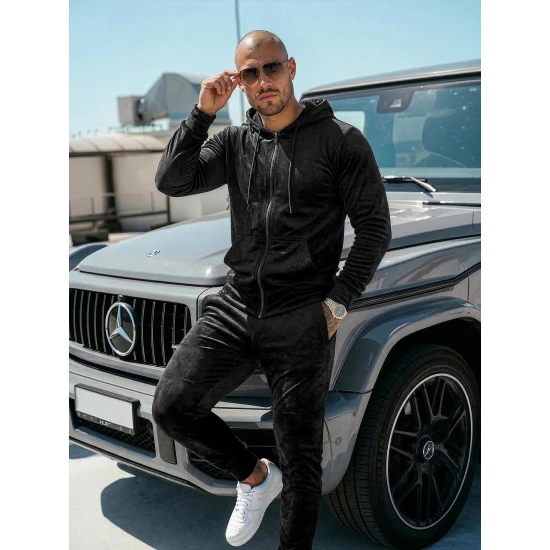 Vīriešu melns velūra komplekts Silk Sporta tērpi Premium