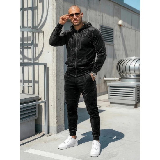 Vīriešu melns velūra komplekts Silk Sporta tērpi Premium