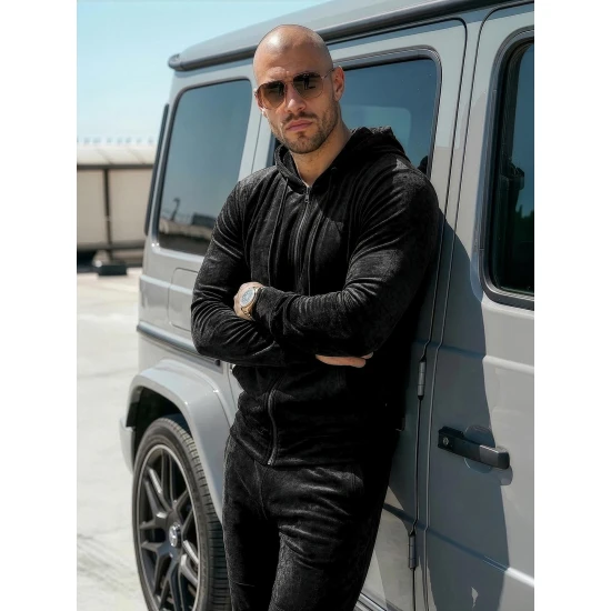 Vīriešu melns velūra komplekts Silk Sporta tērpi Premium