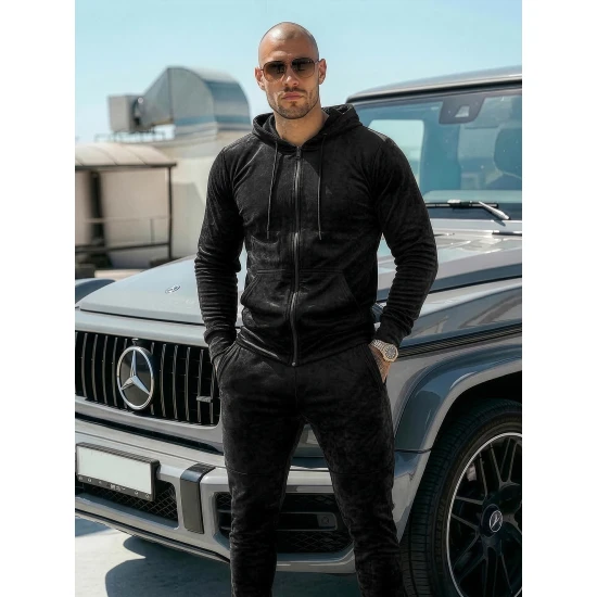 Vīriešu melns velūra komplekts Silk Sporta tērpi Premium