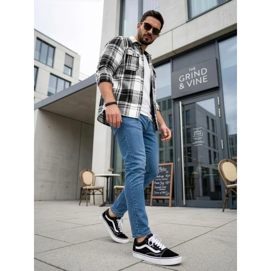 Vīriešu balts/melns flaneļa krekls Cory Krekli