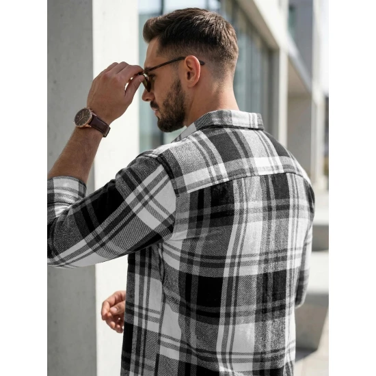 Vīriešu balts/melns flaneļa krekls Cory Krekli