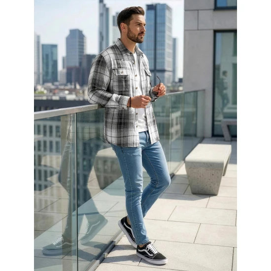 Vīriešu balts/melns flaneļa krekls Cory Krekli