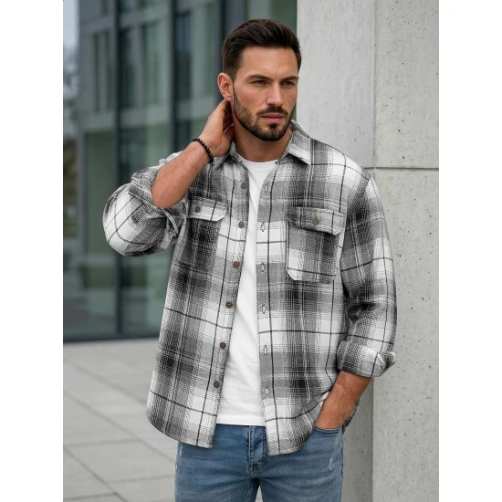 Vīriešu balts/melns flaneļa krekls Cory Krekli