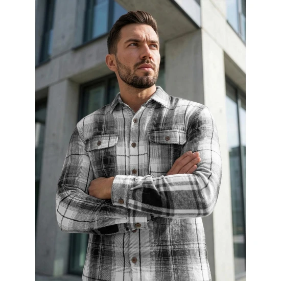 Vīriešu balts/melns flaneļa krekls Cory Krekli