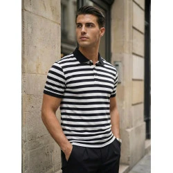 Vīriešu melns svītrains polo krekls Captain