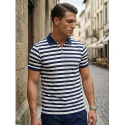 Vīriešu zili svītrains polo krekls Captain