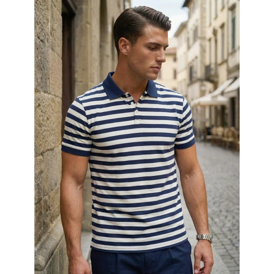 Vīriešu zili svītrains polo krekls Captain POLO T-krekls