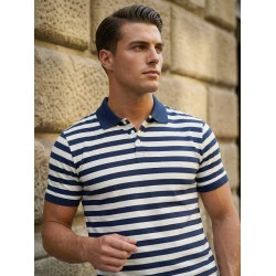 Vīriešu zili svītrains polo krekls Captain