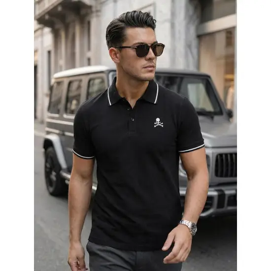Vīriešu melns polo krekls Skull POLO T-krekls