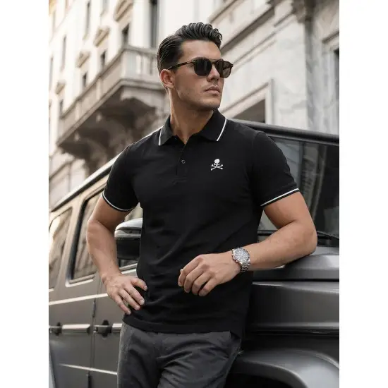 Vīriešu melns polo krekls Skull POLO T-krekls