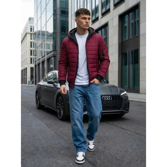 Vīriešu pavasara-rudens jaka bordo krāsā Nosal Rudens/Pavasaris