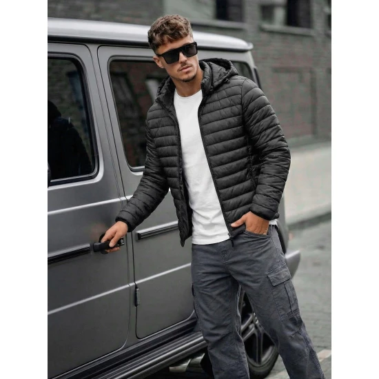 Vīriešu pārejas sezonas stepēta melna jaka Adam Vīriešu jakas un mēteļi