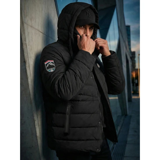 Vīriešu melna jaka ar kapuci Hari