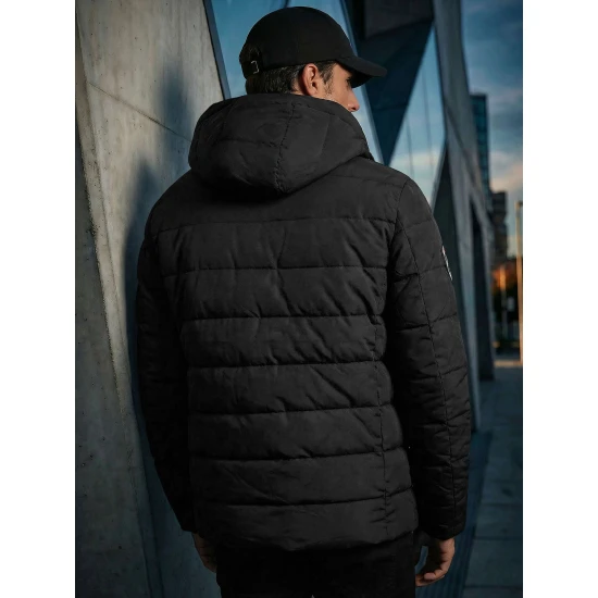 Vīriešu melna jaka ar kapuci Hari