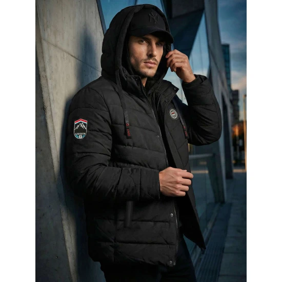 Vīriešu melna jaka ar kapuci Hari