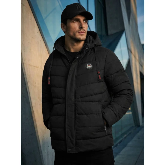 Vīriešu melna jaka ar kapuci Hari