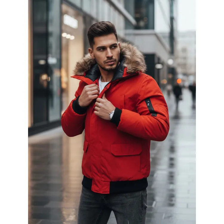 Bomber stila ziemas sarkana vīriešu jaka Lemor JS/201901